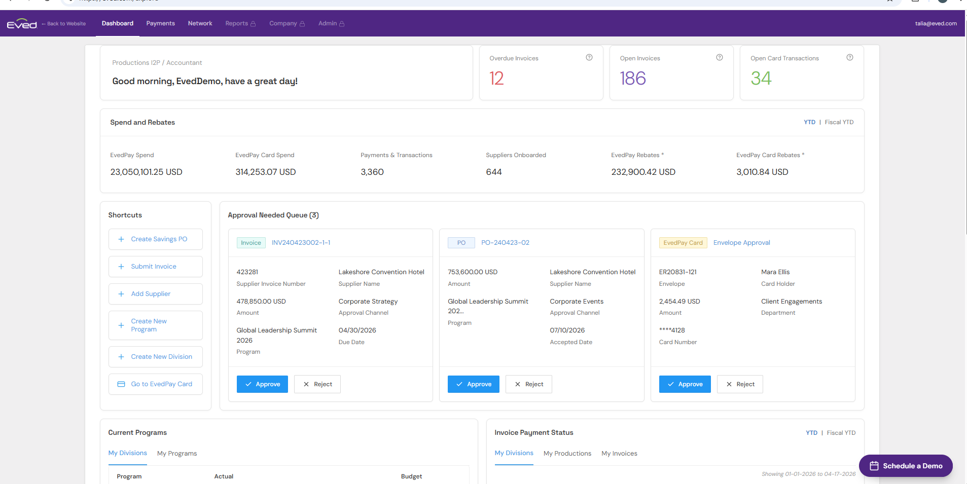 Eved platform interactive demo preview
